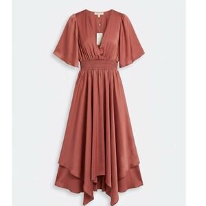 Grade & Gather Unbalanced Skirt Dress Womens Small Rose Rust NWT Wrinkle Satin